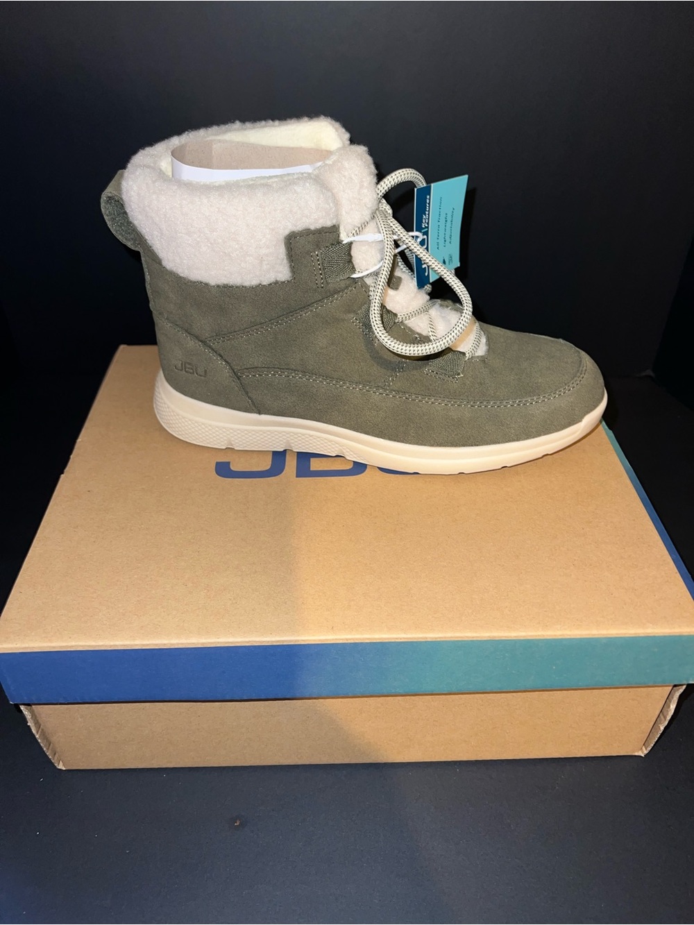 JBU  Olive Green Suede Faux Fur Lace-Up Boot